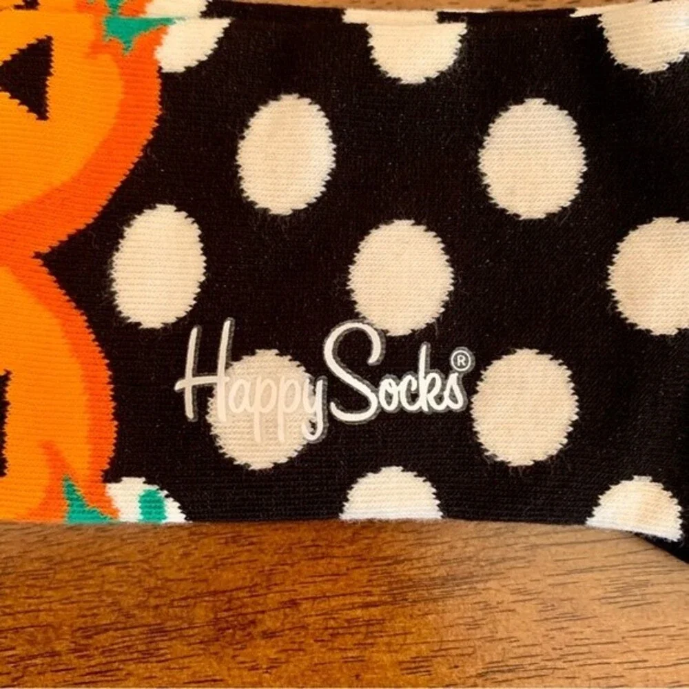 NWT Happy Socks Crew Unisex Polka Dot Pumpkin Halloween Socks M8-12 W10-12